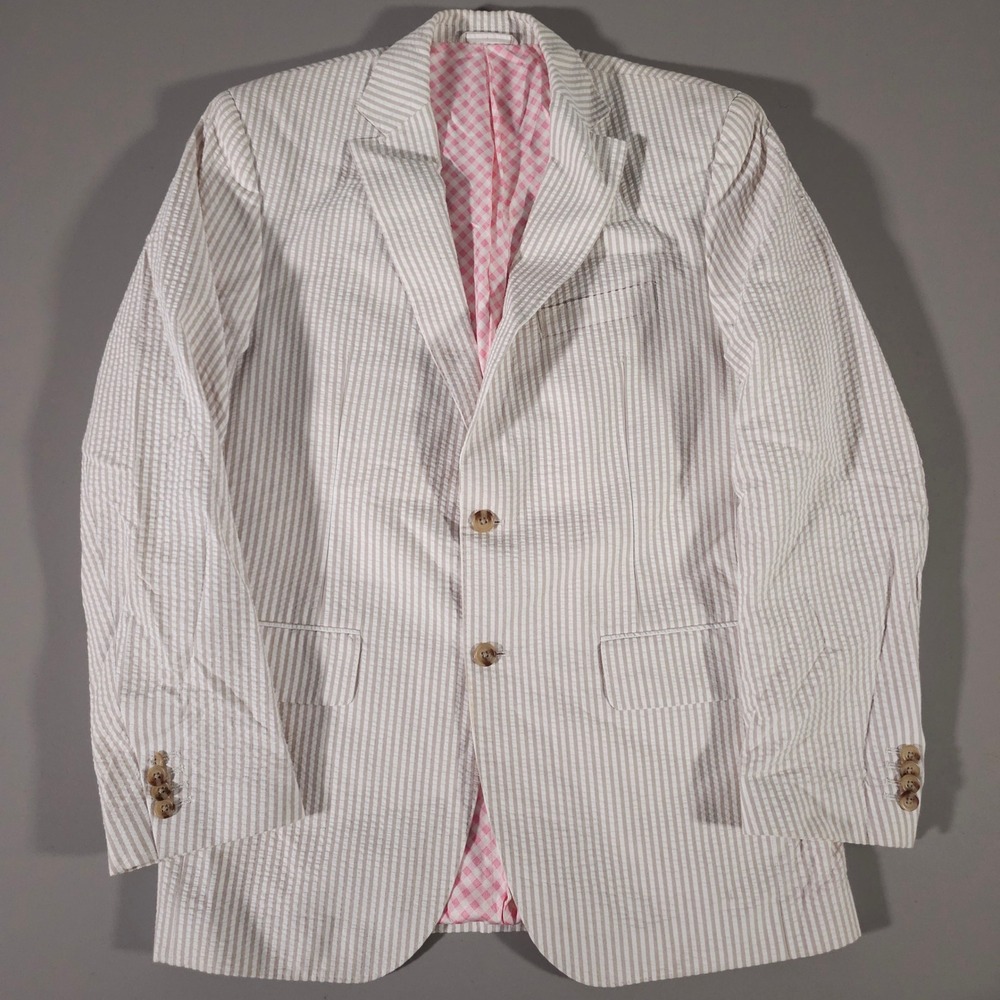Vineyard Vines Blazer Mens 38R Tan Seersucker Kentucky Derby Silk Lining Stripe